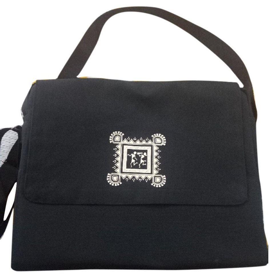 Black Cotton Laptop Bag  Image