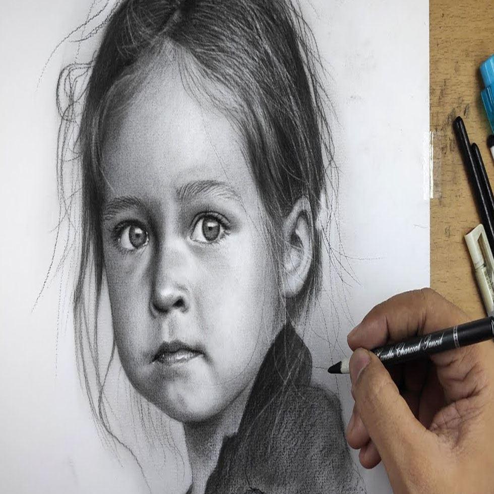 Charcoal Pencil Portrait Image