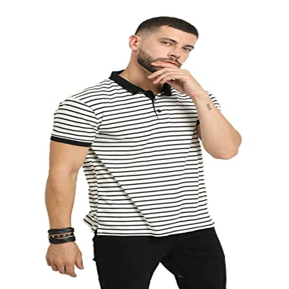 Men's Cotton Polo Collar Tshirts Striped T Shirt Collection Image