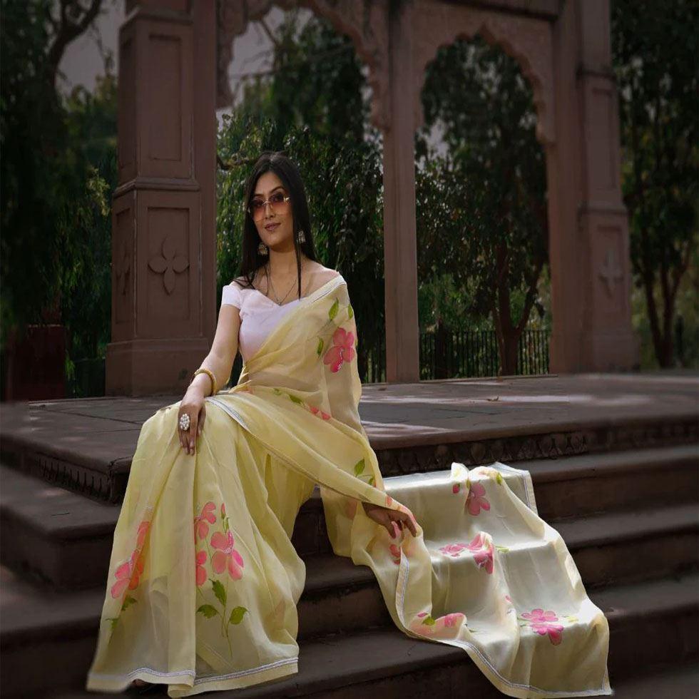 Modern Hand Printed Sarees Image