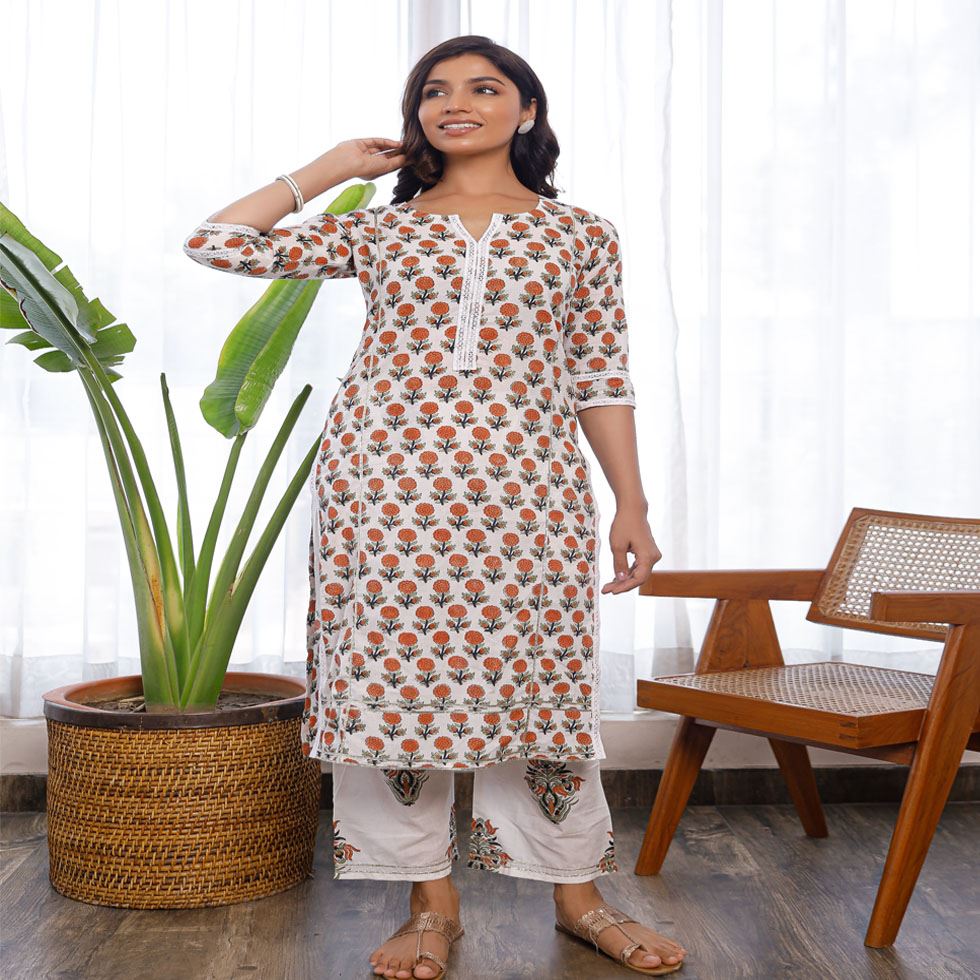 Trendy Ethnic Kurta Pant Set Designer Off White Kurta Sets Image