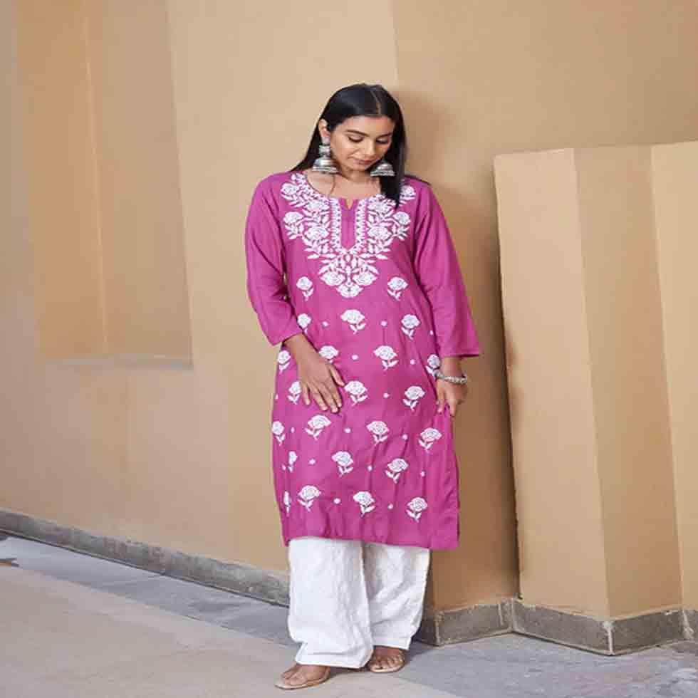 Multicolored Heavy Work Ladies Rayon Chikankari Kurti Image